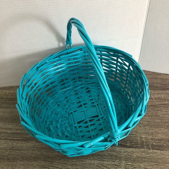 Bright Blue Woven Basket with Handle - Picture 5 of 11